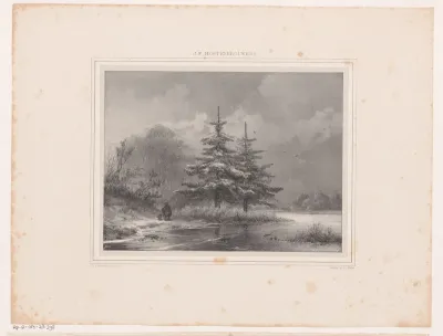 Winterlandschap met twee dennenbomen