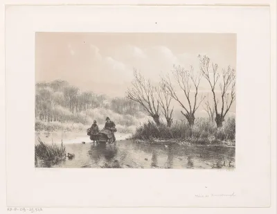 Winterlandschap met twee figuren op het ijs