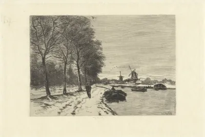 Winterlandschap met vaart en molens