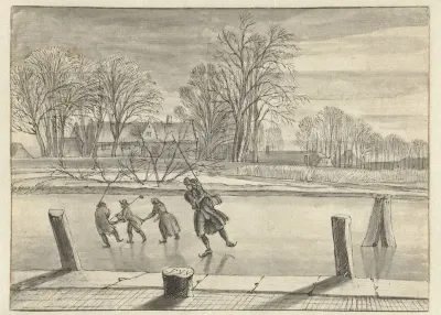 Winterlandschap met vier schaatsers