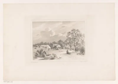 Winterlandschap met vrouw met slede