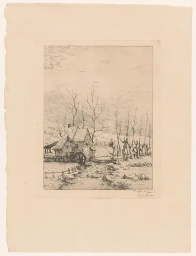 Winterlandschap met watermolen