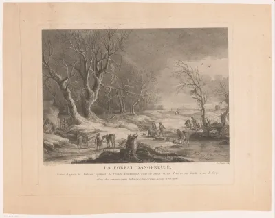 Winters landschap met aangevallen figuren