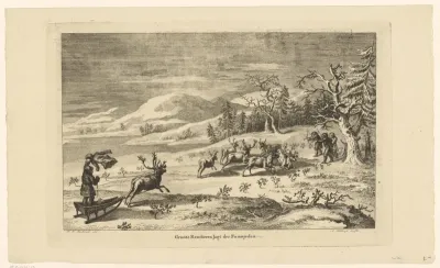 Winters landschap met jagende Samojeden