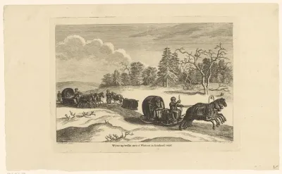 Winters landschap met paardensleeën