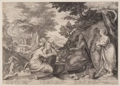 Wise Virgins Gathered Together in a Landscape Before the Preaching of the Baptist, from Parable of the Wise and Foolish Virgins