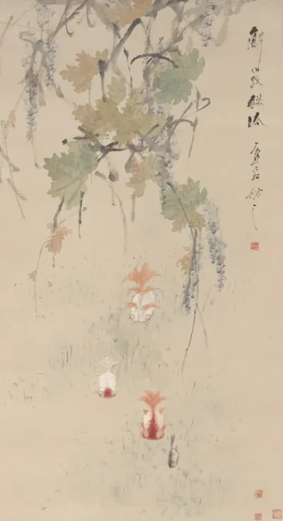 Wisteria and Goldfish 紫藤金魚圖