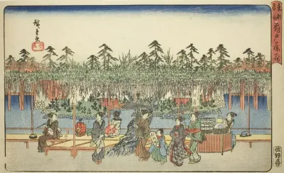 Wisteria at Kameido (Kameido Tenjin fuji hana), from the series "Famous Places in the Eastern Capital (Toto meisho)"