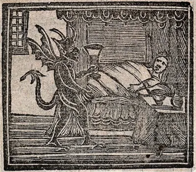 Witchcraft: the devil bringing medicine to a man or woman in bed (?)