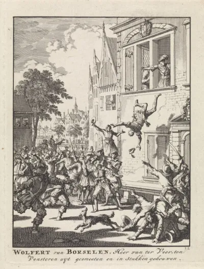 Wolfert van Borselen te Delft uit het venster geworpen en vermoord, 1299