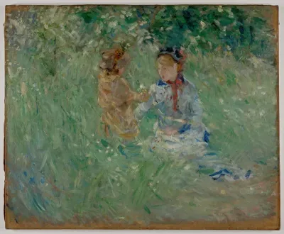 ‘Woman and child in a meadow at Bougival’