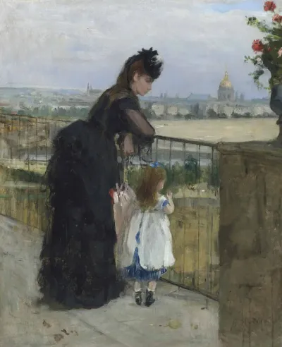 Woman and child on a balcony
