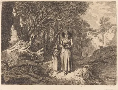 Woman and Child Walking to Church