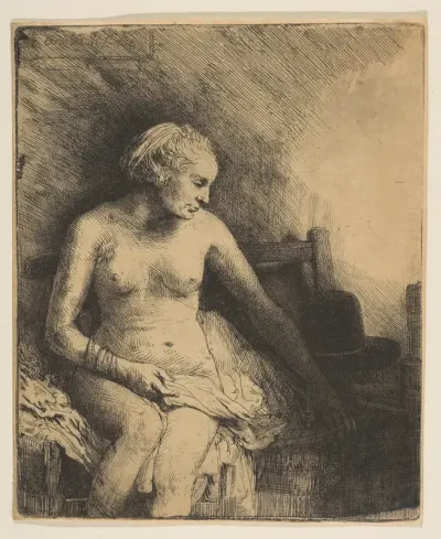 Woman at the Bath with a Hat beside Her