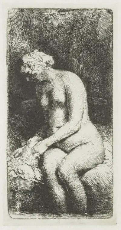 Woman bathing her feet at a brook