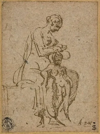 Woman Delousing a Child