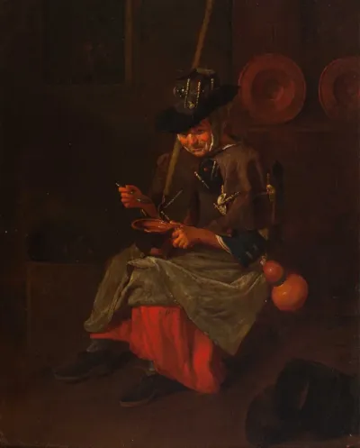 Woman eating soup in an interior