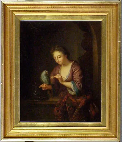 Woman Feeding a Parrot, after Arnold Boonen