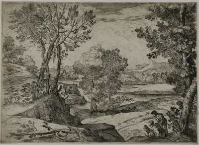 Woman, Her Child, and a Standing Man in a Landscape