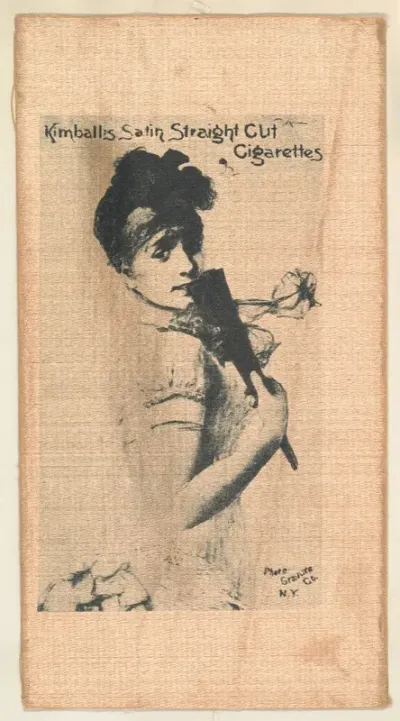 Woman holding fan (on brown silk), from the Girl Art Subjects series (N193) issued by Wm. S. Kimball & Co.