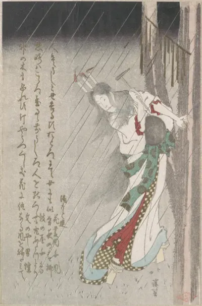 Woman in the Rain at Midnight Driving a Nail into a Tree to Invoke Evil on Her Unfaithful Lover