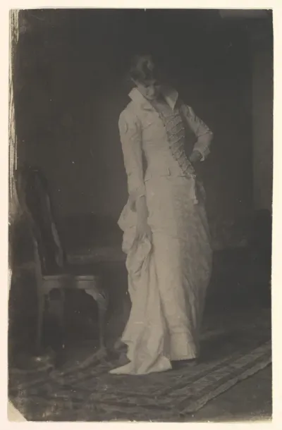 Woman in White Laced bodice Dress in Studio of Thomas Eakins
