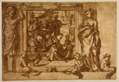 Woman Kneeling Before a Ruler