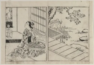 Woman Looking at a Hanging Scroll