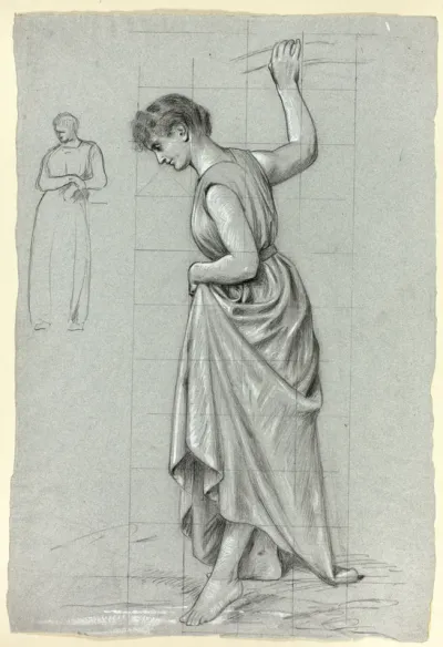Woman Putting Her Foot into Water, with Small Sketch of Standing Woman