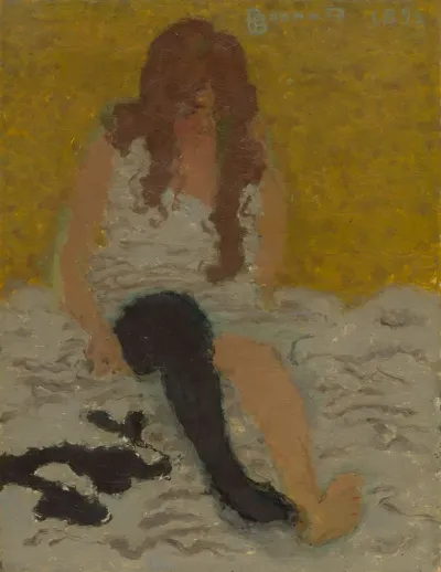 Woman putting on her stockings
