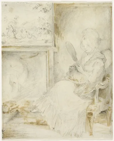 Woman Seated Holding a Cat on Her Knees