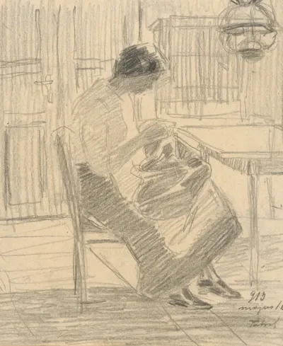 Woman Sewing at the Table