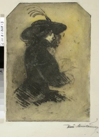 Woman Sitting, Wearing a Feather Hat