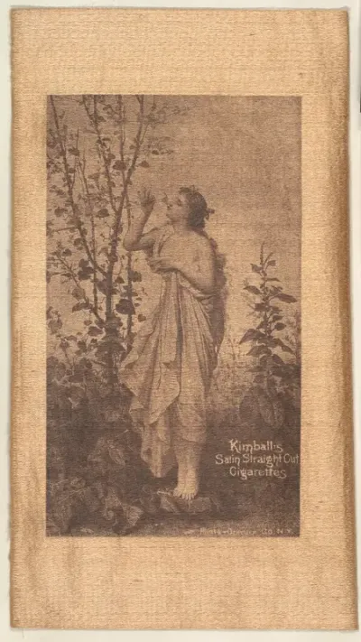Woman smelling blossom on tree (on brown silk), from the Girl Art Subjects series (N193) issued by Wm. S. Kimball & Co.
