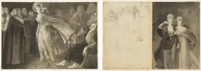 Woman Standing among the Friars (recto) Sketches of Heads (verso, left); Two Women (verso, right)