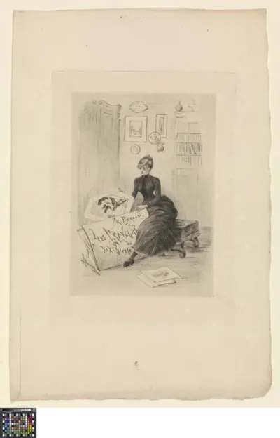 Woman Taking Print out of a Portfolio