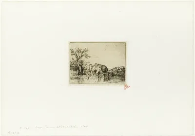 Woman Tending Two Cows