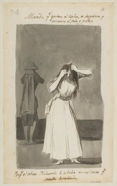 Woman throwing a tantrum and pulling her hair; folio 94 (verso) from the Madrid Album "B" — Goya (Francisco de Goya y Lucientes) Kanvas Tablo