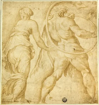 Woman Turning Left; Male Nude Blowing Trumpet