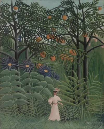 Woman Walking in an Exotic Forest