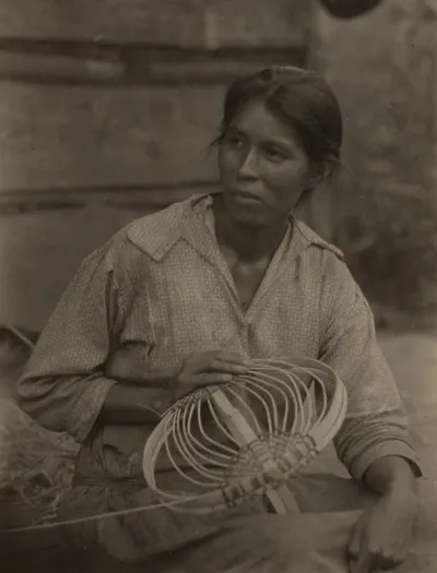 Woman Weaving a Basket