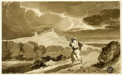 Woman with Baby Fleeing Across Moors