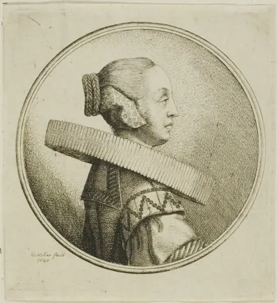 Woman with Circular Lace Ruff in Profile to Right