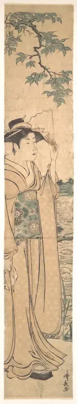 Woman with Fan on the Banks of the Sumida River