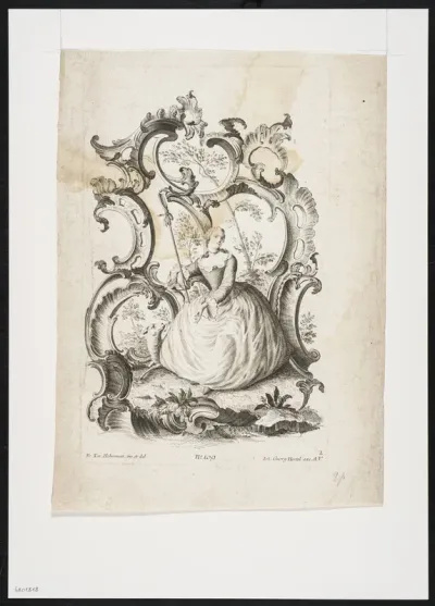 Woman with sheep in a cartouche