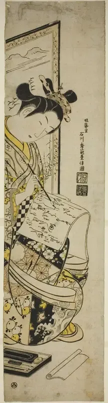 Woman Writing a Letter in Front of a Screen