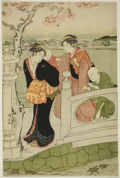 Women and Children on the Causeway at Shinobazu Pond
