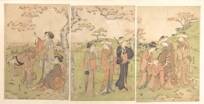 Women and Children Viewing the Cherry Blossoms at Gotenyama