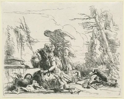 Women and Men Regarding a Burning Pyre of Bones