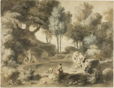 Women Bathing in Pond